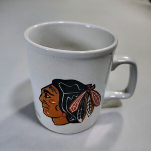 Vintage Kiln Craft White Crackle NHL Chicago Blackhawks Ceramic Coffee Mug Cup